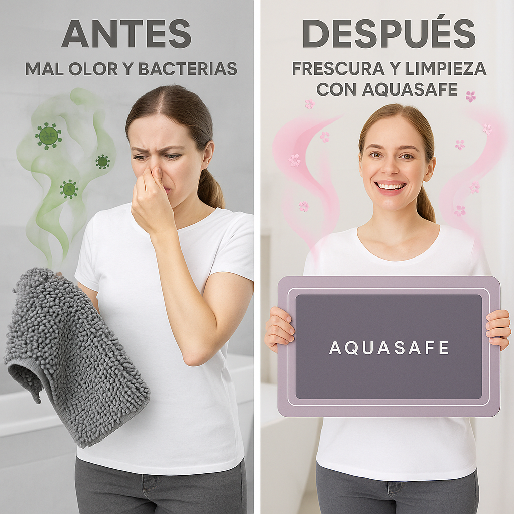 AQUASAFE™ - La alfombra con doble accion absorvente y adherente que te salva de caidas  (la primera con tecnologia de diatomita)